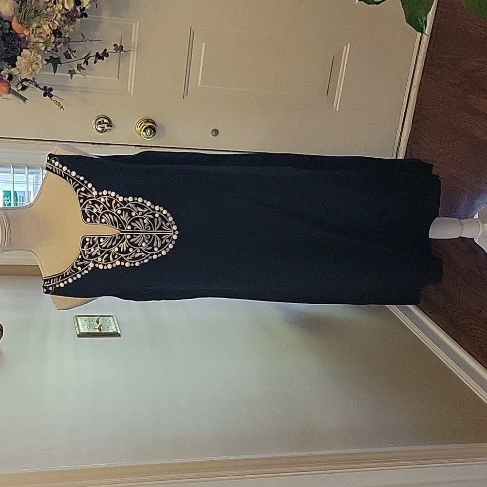 JESSICA HOWARD black white embroidered beaded sleeveless dress lined sz 16 NEW …